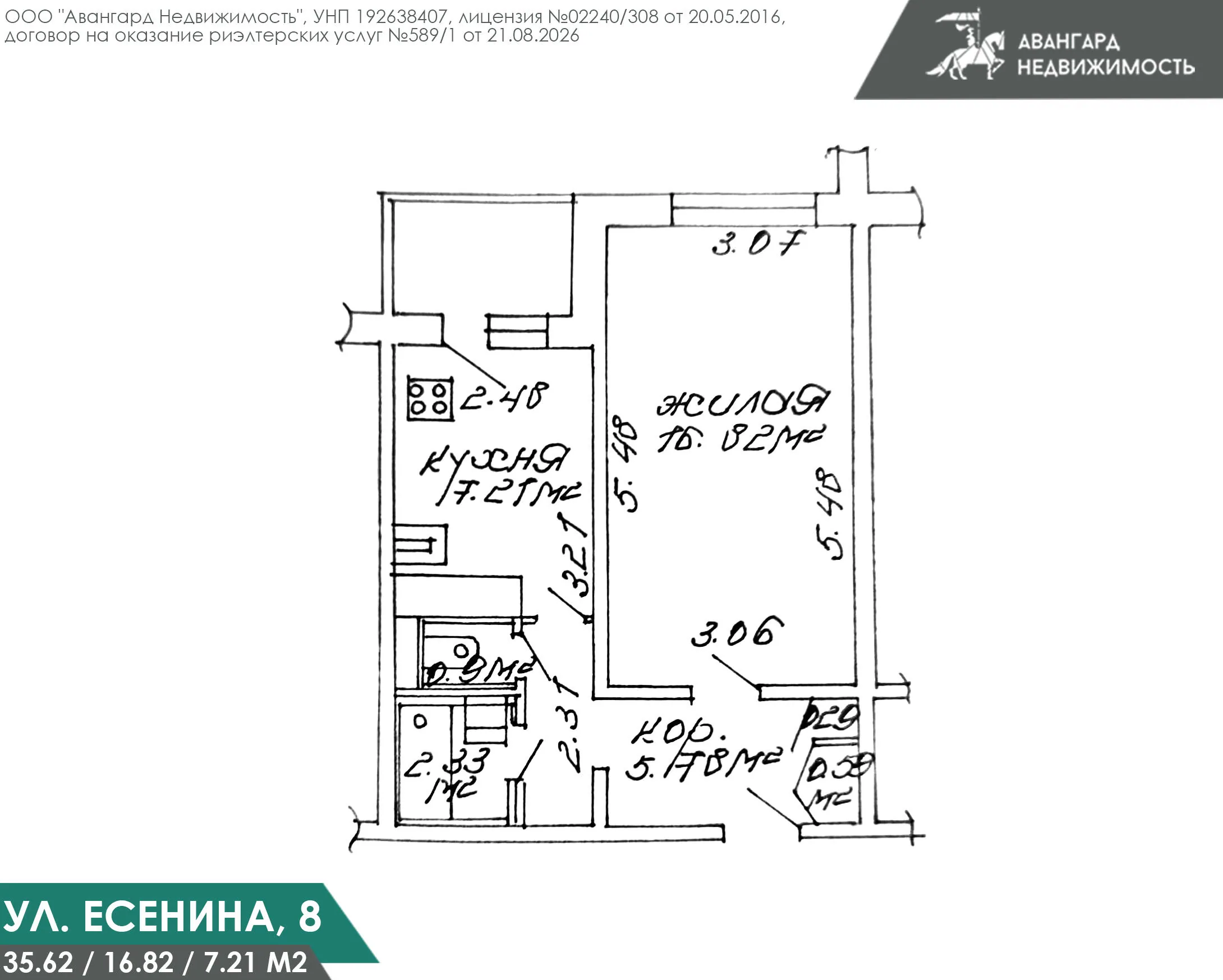  1 комнат. 9 этаж